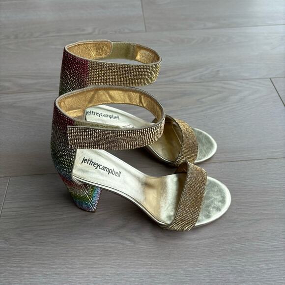 Jeffrey Campbelll Rainbow Bedazzled Block Heels - Picture 1 of 13